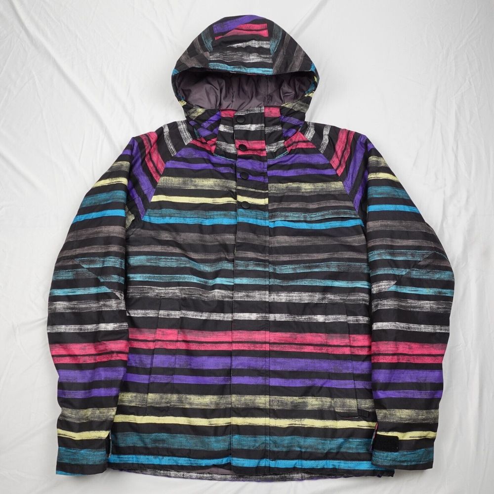 Burton Snowboard Jacket Adult Women M Black Multicolor Stripes Full Zip Hooded
